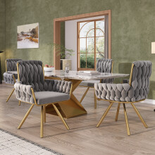 Gray 4-Piece Luxury Velvet Swivel Armchairs, sturdy metal legs for living room and bedroom.
