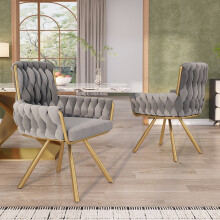 Gray 2-Piece Luxury Velvet Swivel Armchairs, modern design with metal legs for living room and bedroom.