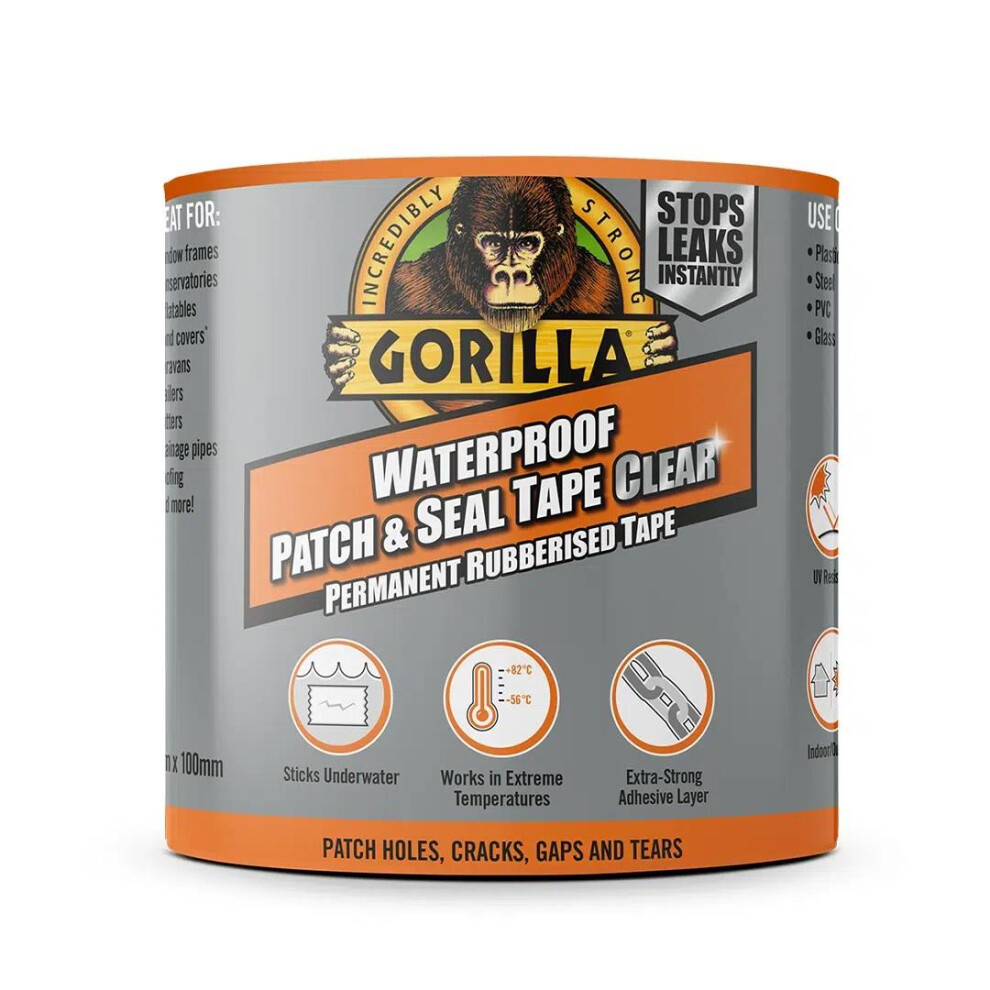 Gorilla Waterproof Patch & Seal Tape (100Mm X 2.4M) Clear - 3 Pack - Instant Leak Repair & Heavy-Duty Waterproof Seal 5704947011840 - Image 3