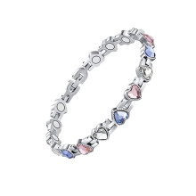 (Silver colored diamonds) New Heart Shaped Gaussian Magnet Bracelet Adjustable Diamond Magnetics Bracelet