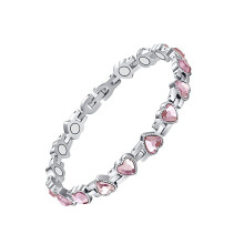 (Silver pink diamonds) New Heart Shaped Gaussian Magnet Bracelet Adjustable Diamond Magnetics Bracelet