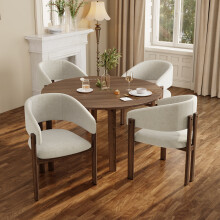 Set of 4 Linen Dining Chairs Metal Frame Walnut Color Side Chairs for Home Restaurant Cafe