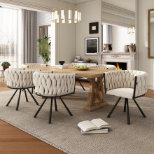 Beige 6-Piece Light Luxury Velvet Swivel Chairs, fitted with metal legs for living room and bedroom.