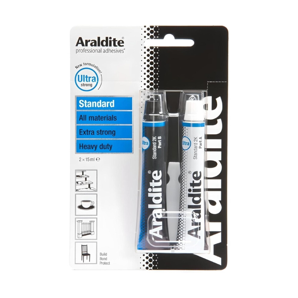 Araldite Standard Epoxy Adhesive Twin Tube 2 X 15Ml (12 Packs) - Strong 2-Part Multipurpose Glue 5056660412962