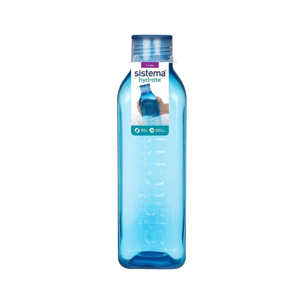 Sistema Square Bottle 1L - Bpa-Free, Durable & Leakproof Plastic Blue