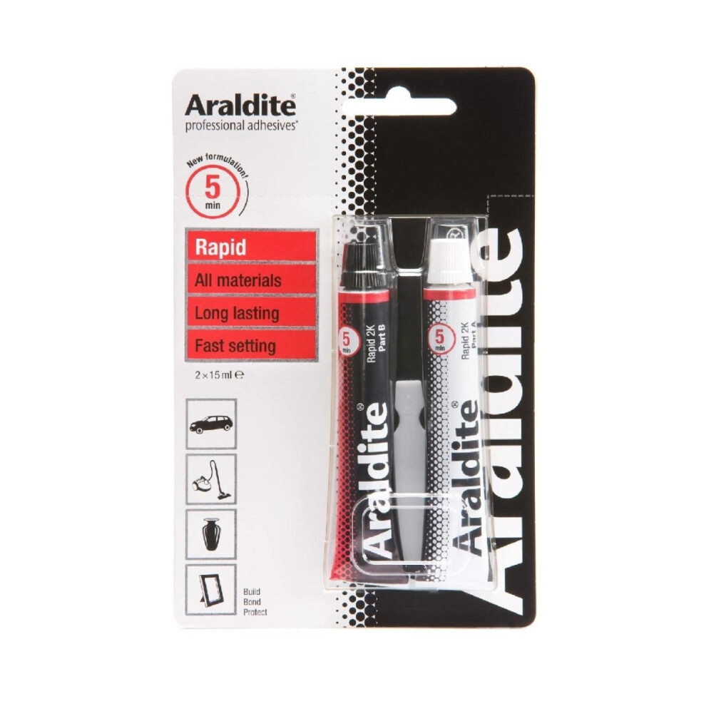Araldite Rapid Epoxy Adhesive 2 X 15Ml Tubes (6 Packs) - Fast-Setting Strong 2-Part Glue For Metal, Wood & Ceramics 7610594200057