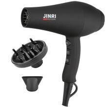 JINRI Infrared Professionell Hårföning Ionic med Diffusor & Fokuseringsfästen för Lockigt Hår, Svart (Större)