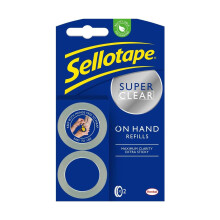 Sellotape On Hand Tape Refills (18mm x 15m) - 6 Rolls (2 x 3 Packs) Super Clear Extra Sticky Tape, Maximum Clarity