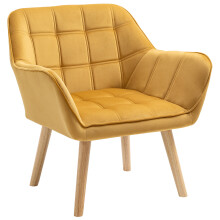 Yellow Modern Accent Armchair, wide arms, slanted back and rubber wood legs for living room, bedroom & office.