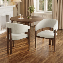 Set of 2 Linen Dining Chairs Metal Frame Walnut Color Side Chairs for Home Cafe Living Room
