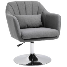 360 Swivel Dark Grey Linen Chair Height Adjustable Padded Armchair with Lumbar Support for Living Room Bedroom Office
