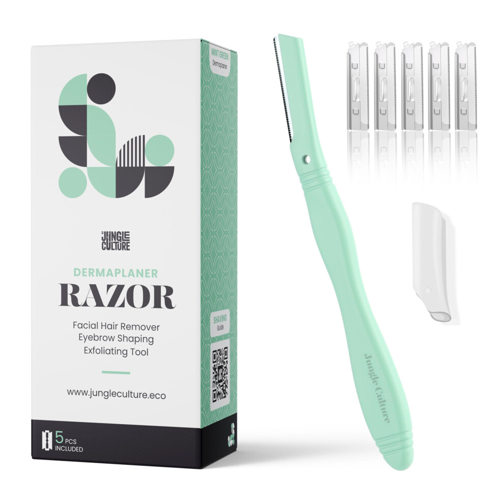 Jungle Culture Dermaplane Razor - Eyebrow Shaping, Precision Exfoliation & Hair Removal For Radiant, Smooth Skin - Dermaplaning Facial Razor With 5 Re