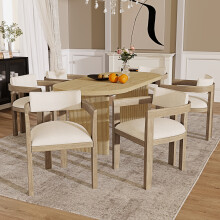 Set of 6 Linen Dining Chairs Solid Wood Natural Color Side Chairs for Home Restaurant Cafe