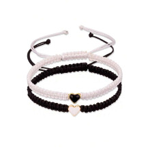 (Black + White Heart) Hand Crafted Love Heart Couple Bracelet Adjustable Rope Friends Bracelets