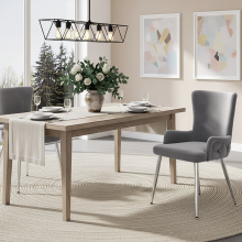 Grey Velvet Dining Chair Set of 2, Luxury Lounge Chair with Silver Metal Legs for Living Room Bedroom