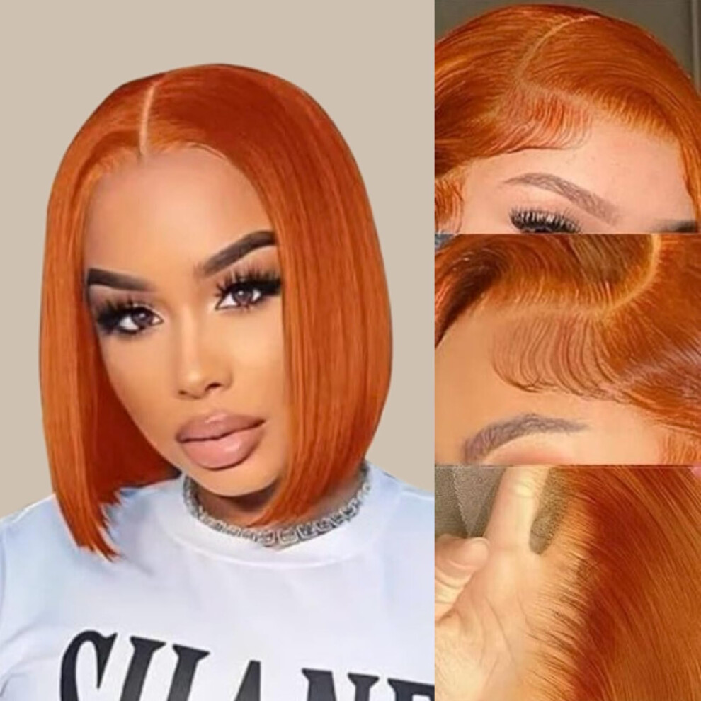 Vycrave Ginger Orange Bob Wig Human Hair 13X4 Hd Lace Front Wigs Human Hair Pre Plucked Straight Frontal Bob Wigs For Black Women 180% Density Short B