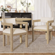 Set of 2 Natural Linen Dining Chairs Solid Wood Frame Side Chairs for Home Cafe Living Room