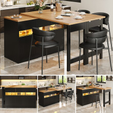 Modern LED Bar Table 360 Swivel Extendable Kitchen Island Storage