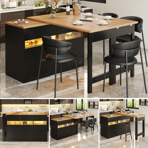 Modern LED Bar Table 360 Swivel Extendable Kitchen Island Storage