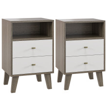 Industrial-Scandinavian Mix Bedside Table, with Drawers and Shelf