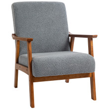 Grey Boucle Accent Chair, wide seat thick padded armchair with solid wood frame for indoor multi-scene use.