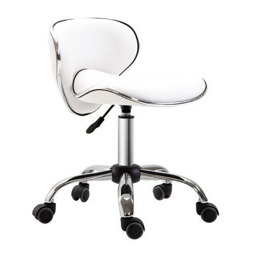 Adjustable Rolling Swivel Beauty Salon Chair, Stool for Spa, Technician - White