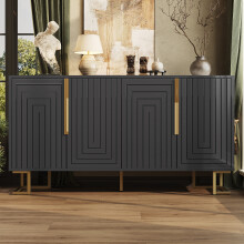 Black sideboard (152 x 40 x 75 cm) features a unique geometric design and gold handles and feet for an elegant feel