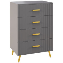 Four Drawer Embossed Line Dresser - Grey/Gold Tone