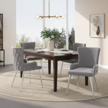 Grey Velvet Dining Chair Set of 4, Luxury Lounge Chair with Silver Metal Legs for Living Room Bedroom