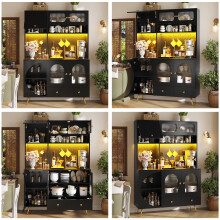 Smart Kitchen Cabinet LED USB Power Sideboard Storage Black