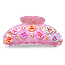 Valentines Day Hair Claw Clips for Women, Large Conversation Heart Hair Clips Nonslip Pink Love XOXO Hair Claws Valentines Day Accessories Outfits Par