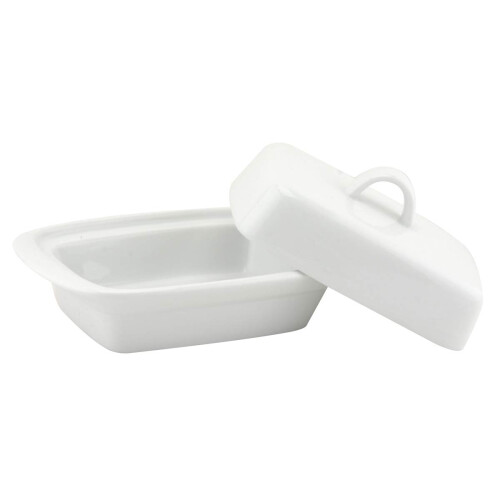 Apollo White Ceramic Butter Storage Dish with Cover Lid