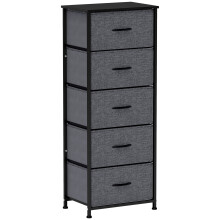 Dark Grey Fabric 5-Drawer Dresser, industrial style with steel frame and wooden top for bedroom, nursery and hallway.