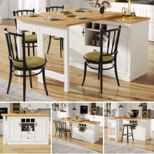 Extendable Bar Table 360 Swivel Storage Adjustable 120-180cm Black White