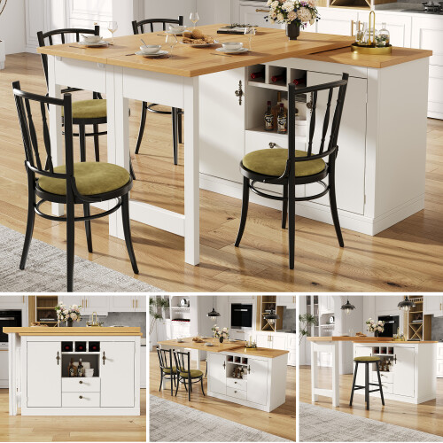 Extendable Bar Table 360 Swivel Storage Adjustable 120-180cm Black White