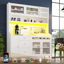 Freestanding Tall Storage Cabinet LED Wine Rack Living Dining White