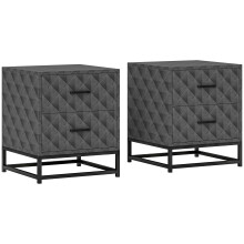 Modern Nightstand Set of 2 with Drawers Storage Side Table Grey