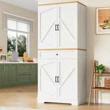 Tall White Snack Cabinet for Kitchen, Living Room & Dining Storage