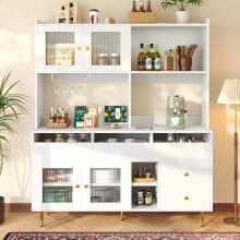 Modern Multi-Purpose Storage Cabinet White Gold Wine Rack Glass Door