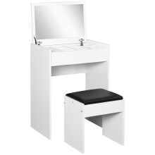 White Dressing Table Set with Flip-Up Mirror & Stool, Vanity Desk with Storage & Padded Seat