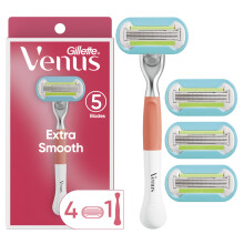 Rasoir Femme Gillette Venus Extra Smooth Rose + 4 Recharges, Cadeaux de Noël pour Femmes