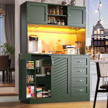 Kitchen Buffet Cabinet LED Storage 4 Door 2 Drawer Snack Rack Green White
