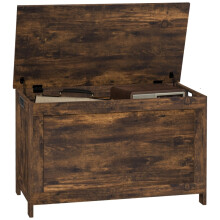 Rustic Brown Storage Chest, 764048cm Wooden Toy Box with Safety Hinges and Cut-out Handles