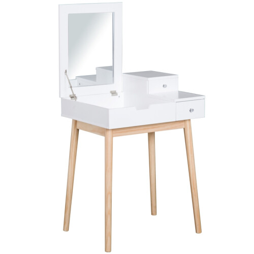 Dressing Table with Flip-Up Mirror, 2 Drawers Vanity & Writing Desk, White