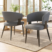 2-Piece Upholstered Dining Chairs, curved backrest with soft cushion and sturdy metal legs.