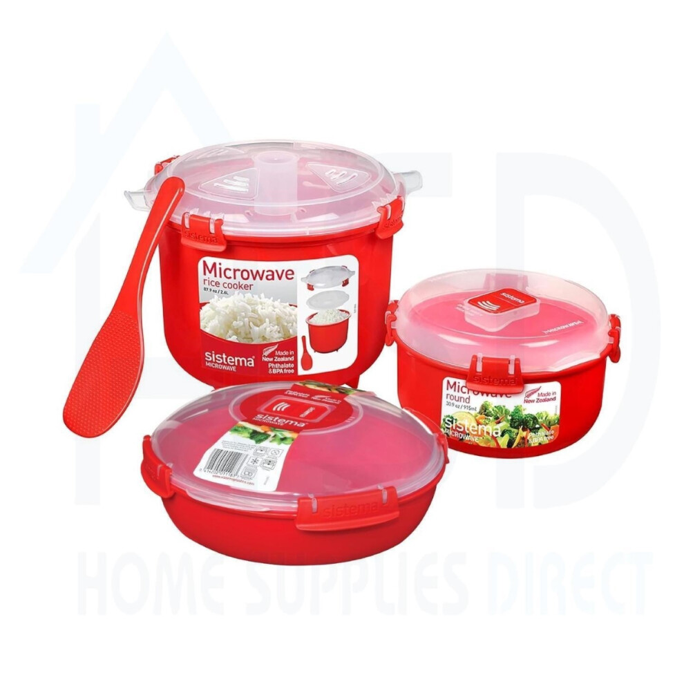 Sistema 2.6L Rice Steamer + 915Ml Round Bowl + 1.3L Round Dish Plate - Bpa-Free Microwave Set