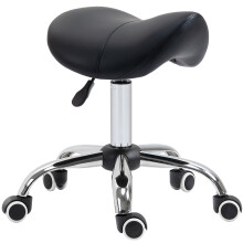360 Rotatable Hydraulic Salon Stool Faux Leather Height Adjustable Rolling Saddle Stool Black