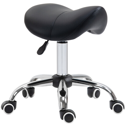 360 Rotatable Hydraulic Salon Stool Faux Leather Height Adjustable Rolling Saddle Stool Black