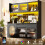 Tall Kitchen Buffet Cabinet 5 Door LED Pegboard Storage Brown Black 1