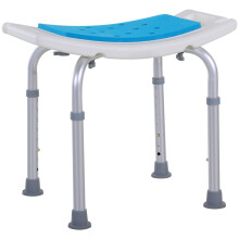 6-Level Height Adjustable Aluminium Shower Stool Blue Non Slip Padded Seat with Drainage Holes